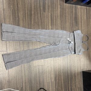 ALO Yoga Black & White Plaid Boot-Cut Jumpsuit